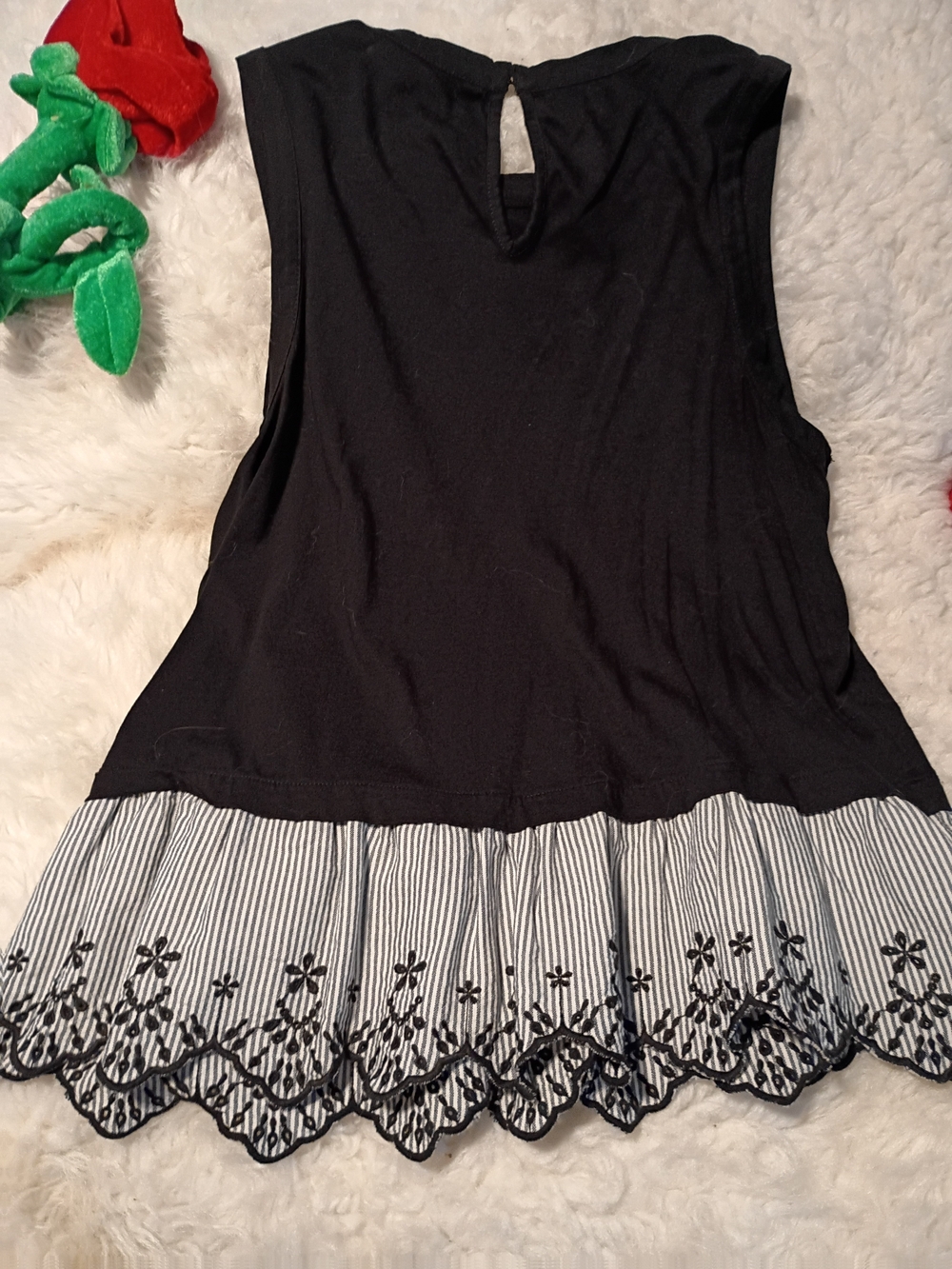 Crown & Ivy Sleeveless Top with Embroidered Striped Hem